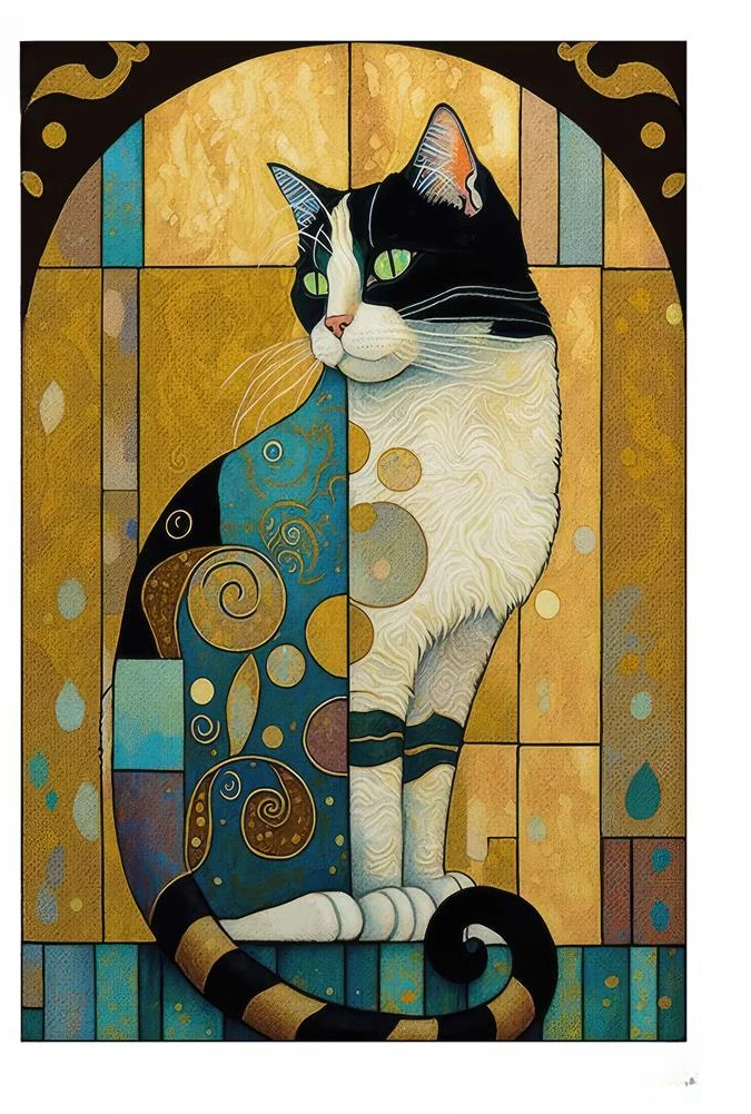 1pc Black and White Cat Canvas Poster - Gold and Jewel Toned Pattern - Unframed Wall Art for Home Decor - Perfect Gift for Her