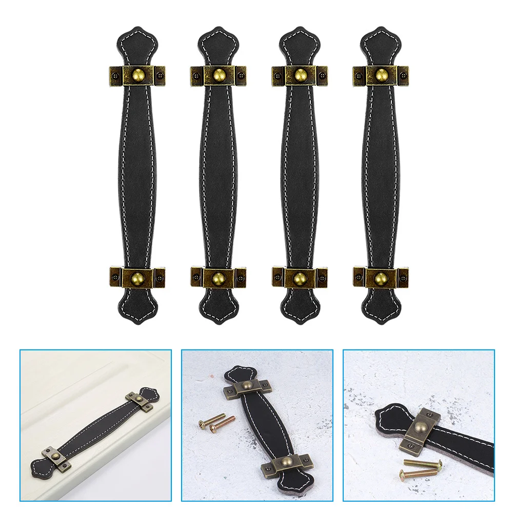 

4Pcs PU Handle Pulls for Drawers Cabinets Wardrobes Easy Install Comfortable Touch Long Service Life Practical Furniture