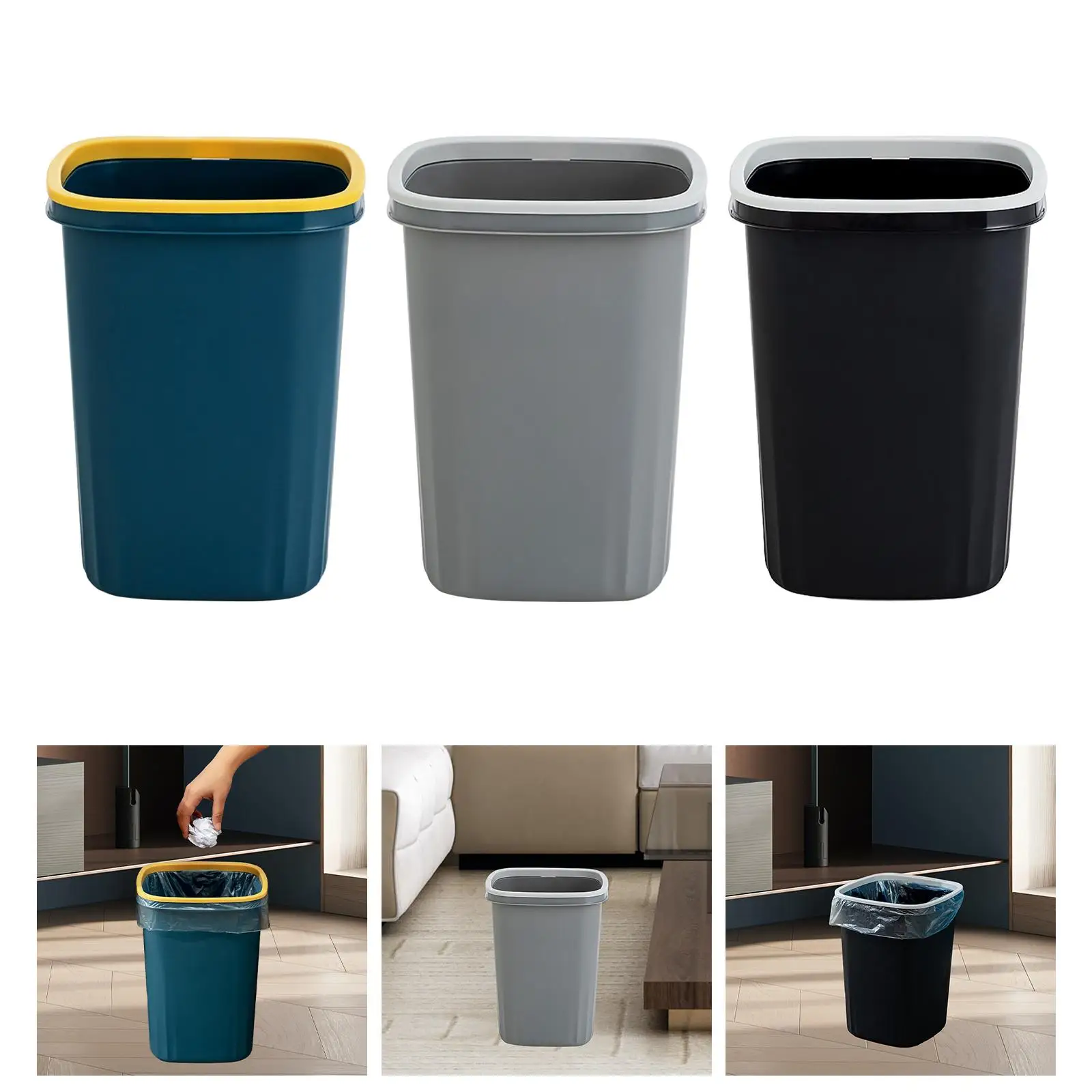 Large Trash Can Durable Waste Bin Lidless Rectangular Wastebasket Garbage Container Can for Bathroom Dorm Living Room Indoor