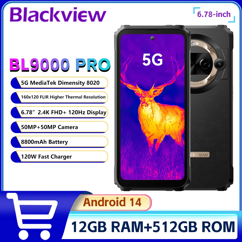 Blackview BL9000 PRO 5G Rugged Smartphone12GB 512GB 6.78'' FHD Thermal Imaging FLIR® 8800mAh Android 14 Phone 120W Charger NFC