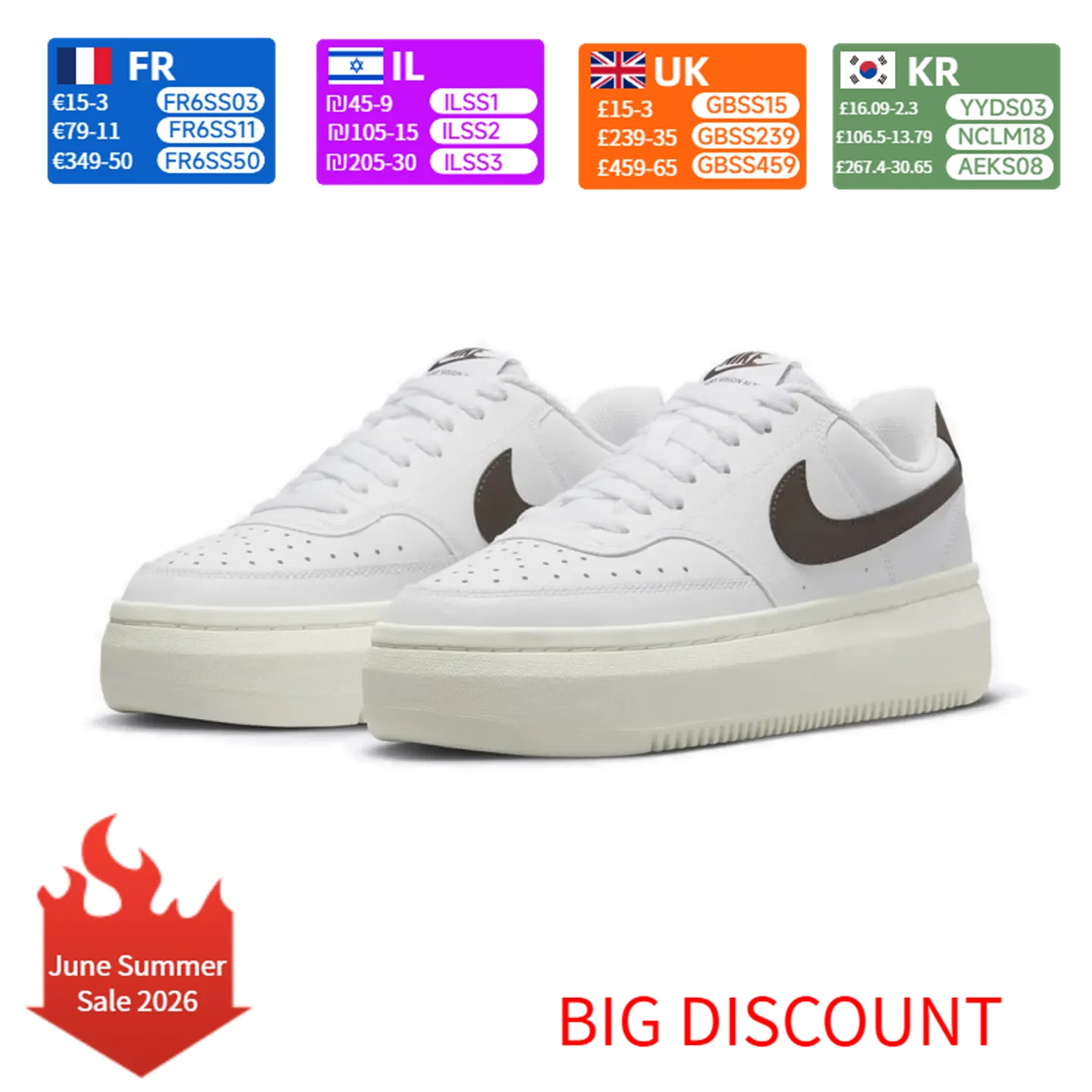 

Nike Court Vision Alta Comfortable Slip-Resistant Cushioning Low-Top Basketball Shoes Women's White/Brown DM0113-103