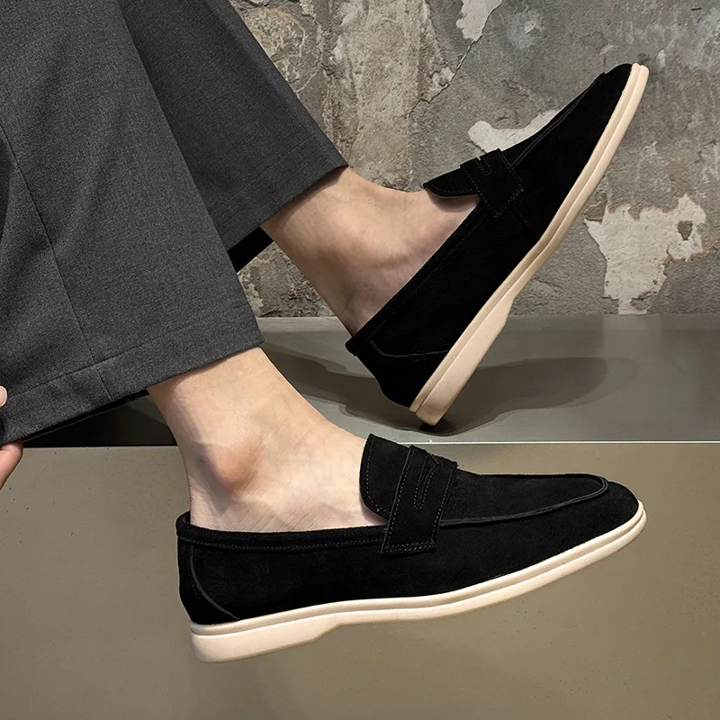 Men's Classic Retro Penny Loafers Moccasins Cow Suede Genuine Leather Men's Slip-on Casual Shoes Mens Outdoor Driving Flats