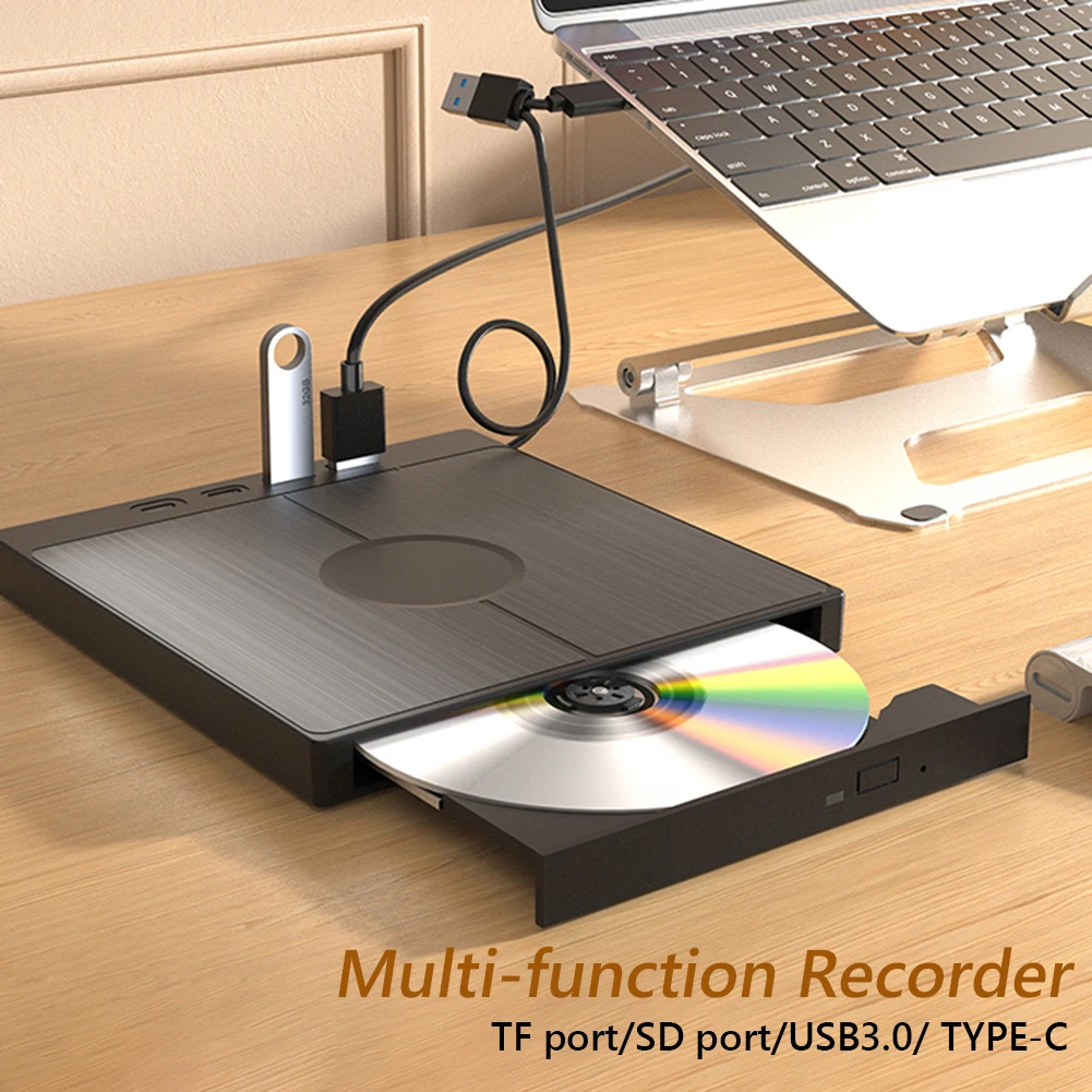Внешний привод CD/DVD 7 в 1, DVD-плеер с 2 портами USB/Type-C, USB 3.0, портативная записывающая машина для компакт-дисков/DVD, 1 слотами для карт TF/SD, оптические привода