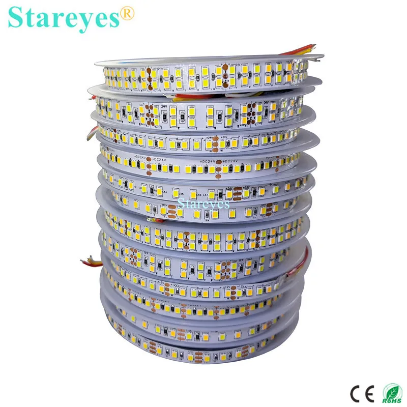 SMD 2835 CCT 120 180 240 336 LED/m 5m LED Strip Light DC12V 24V WW CW 2 in 1 Dual White Temperature Adjustable LED Tape Ribbon