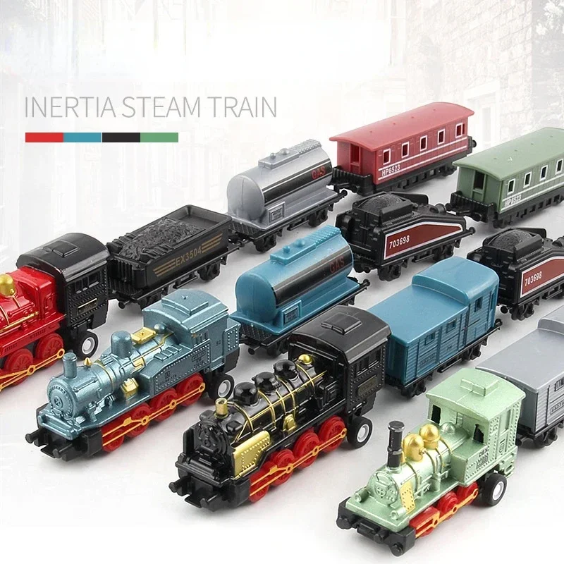 Steam Train Set Railway Vehicles Toys Mini 4Pcs Diecasts Metal Alloy Classic Toys Children Learning Education Christmas Gift