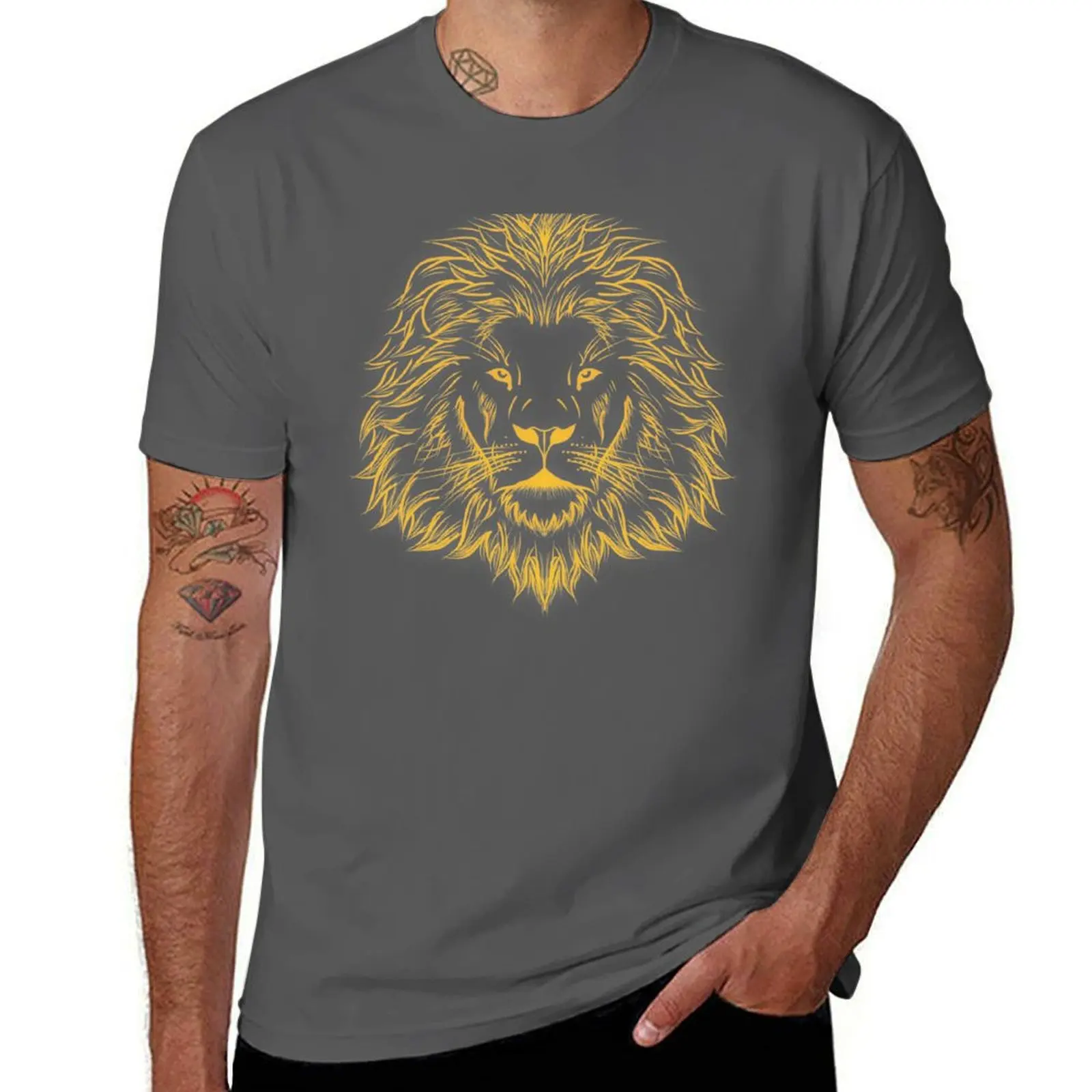 

African Lion Head T-Shirt t shirt man luxury black cotton t-shirt plain for man package t shirts for man graphic vintage T-Shirt