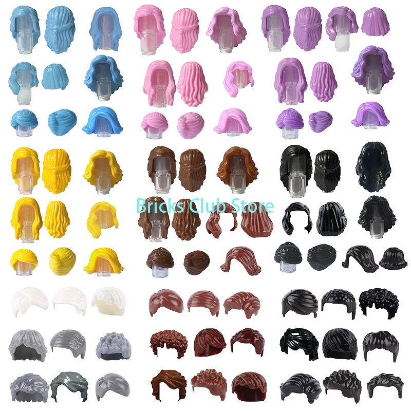 MOC Haarsets Bausteine Stadtfiguren Körperteile Goldbraune Schwarze Frisur Buntes Zubehör DIY Spielzeug Geschenke für Jungen F11 – Detail 1