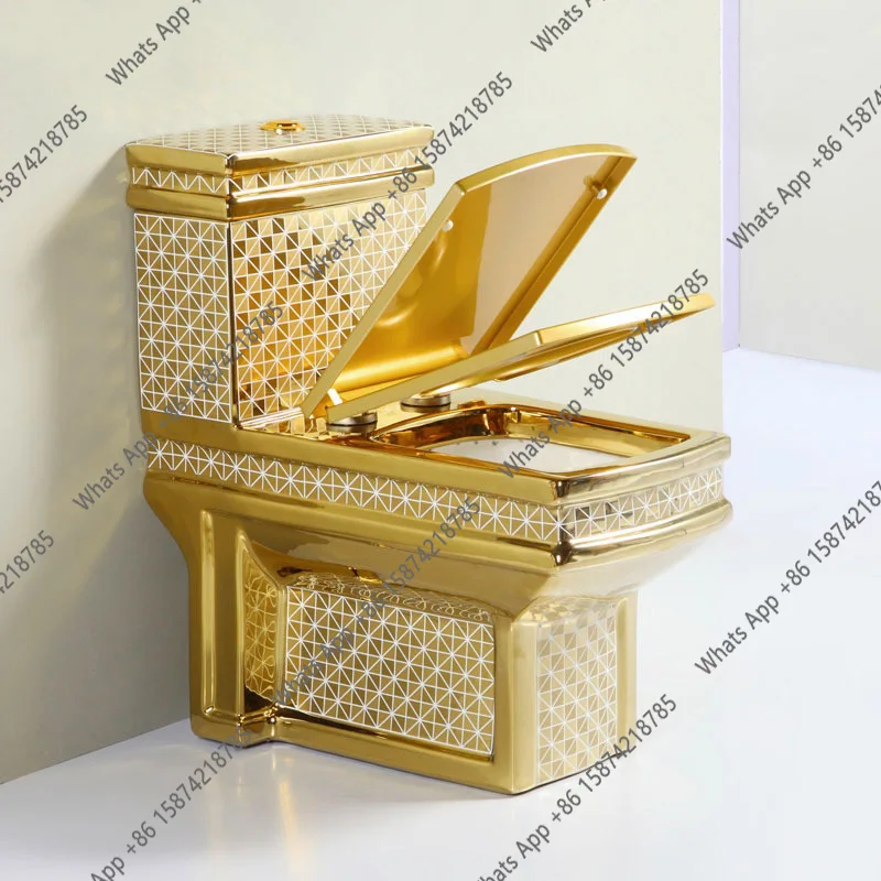 Bathroom Luxury Ceramic Gold Plated Sanitary Ware Wc Toilet High Quality Square Shaped Golden Toilet Designer