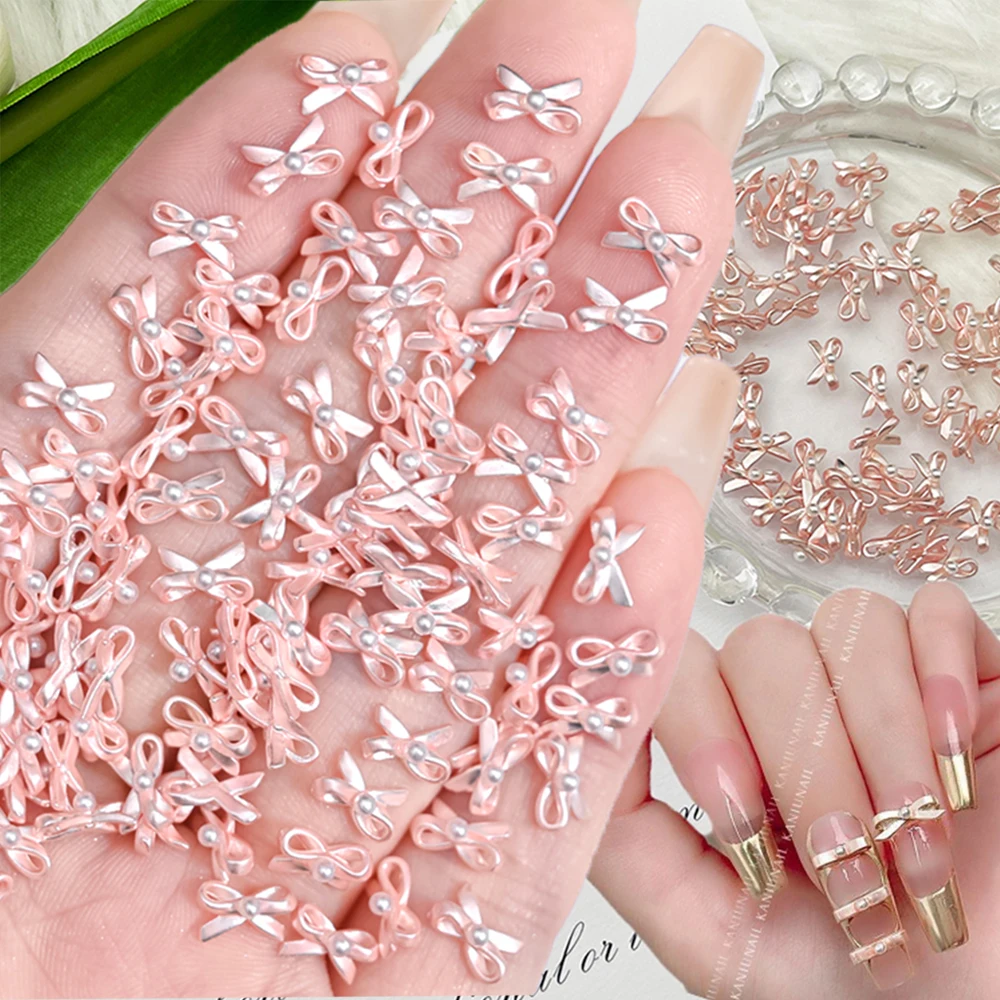10szt Kawaii Pink Ballet Dance Shoes Alloy Nail Charms Pearl 3D Silk Ribbon Bowknot Jewelry Decal French DIY Nail Art Decoration