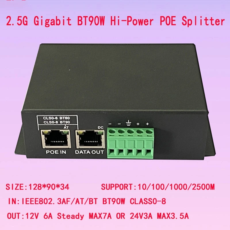 2.5G 1000M Gigabit IEEE802.3 BT HI Power Poe Splitter 72W 48V To Power Over Ethernet For IP Camera/ WIFI6/7/8