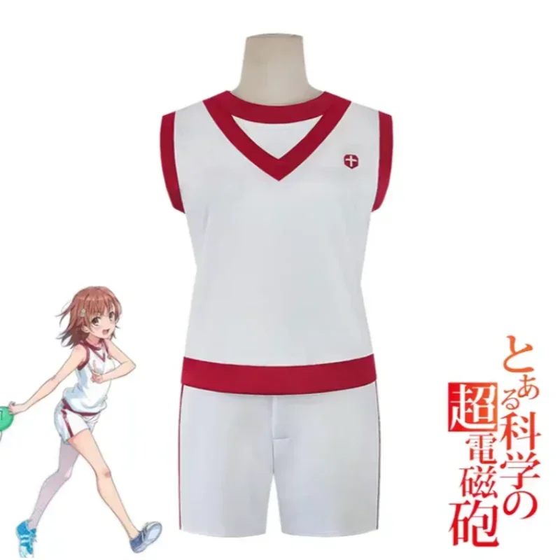 Anime A Certain Scientific Railgun Misaka Mikoto Cosplay Costume Women Sports Vest Shorts Halloween Role Play Wig Full Suit