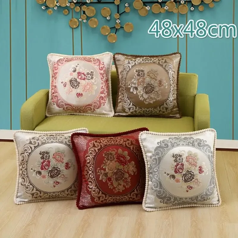 

1pcs European Classical Pillow Cover Retro Embroidery Flowers Jacquard Cushion Case Office Home Sofa Car Decorative Pillowcase