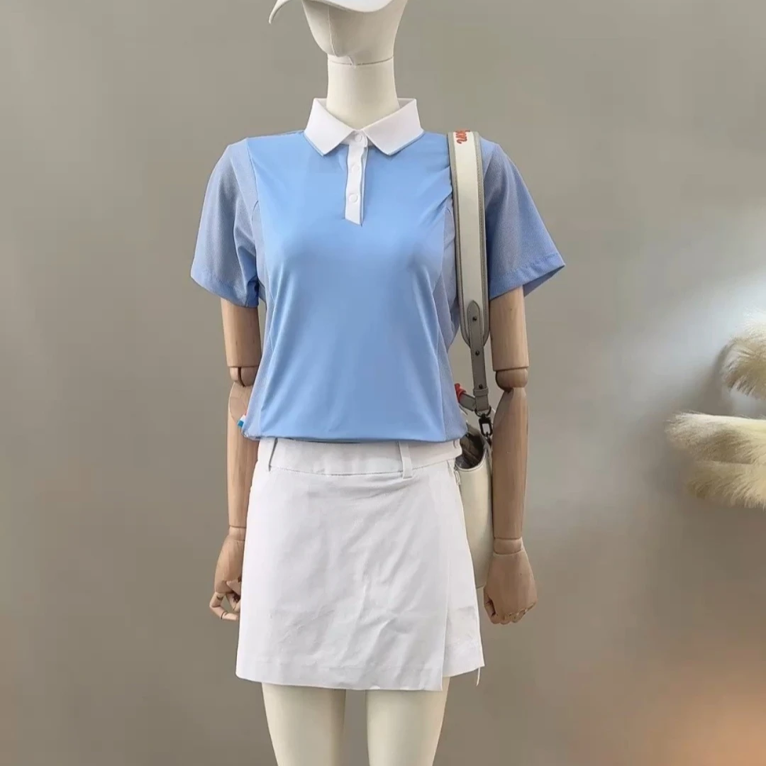 Women's Golf Polo Shirt 2026 Summer New Original Korean Minimalist Versatile Short Sleeve Cooling Breathable Stretch Quick-Dry