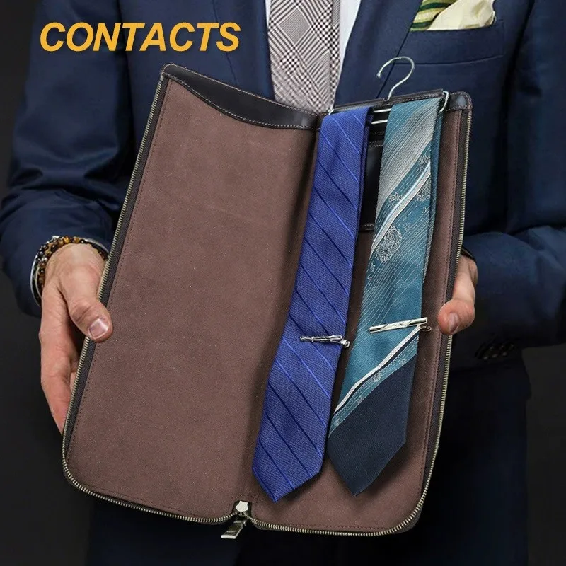 Top layer cowhide business travel portable tie storage box travel fashion hook genuine leather two-piece tie box