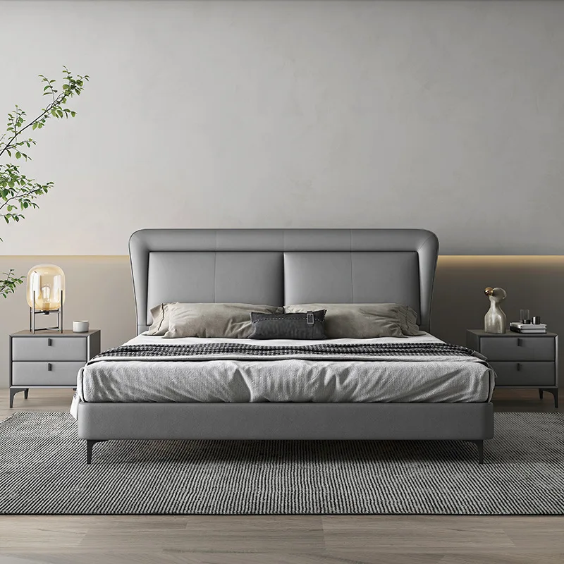 

Italian minimalist Napa leather bed small apartment master bedroom marriage Nordic simple 1.8 meters double light luxury