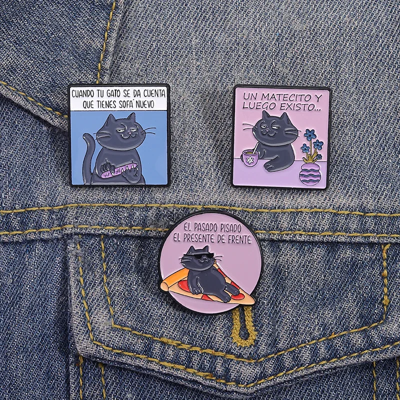 Cartoon Cat And Spanish Quotes Un Matecito Y Luego Existo Enamel Pins El Pasado Plsado El Presente De Frente Brooch Jewelry Gift