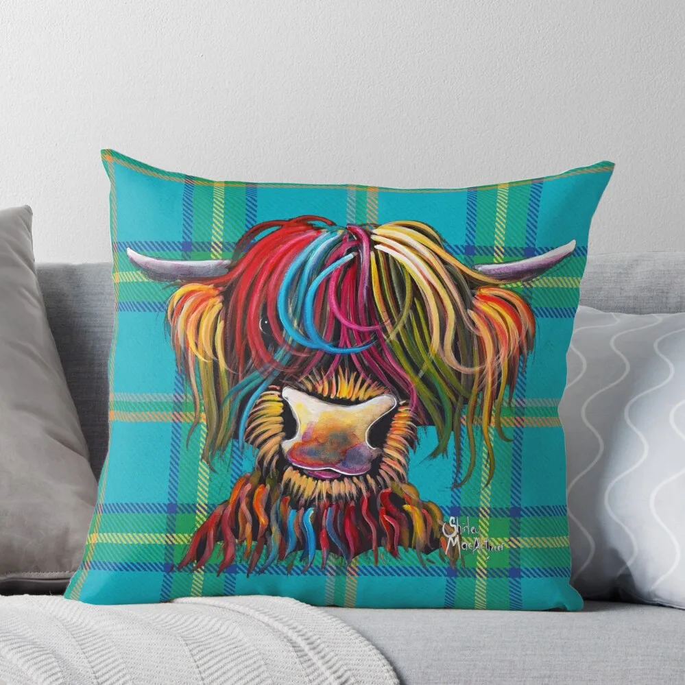 

SCoTTiSH HiGHLaND CoW ' TaRTaN NeLLY B ' by SHiRLeY MacARTHuR Throw Pillow Throw Pillow Covers Pillowcases