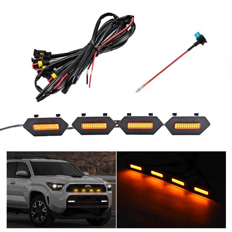 

For 2025 4RunnerTRD Specialized center grid small yellow light Front Grille Lights Daytime Running Warning Light Modified Lights