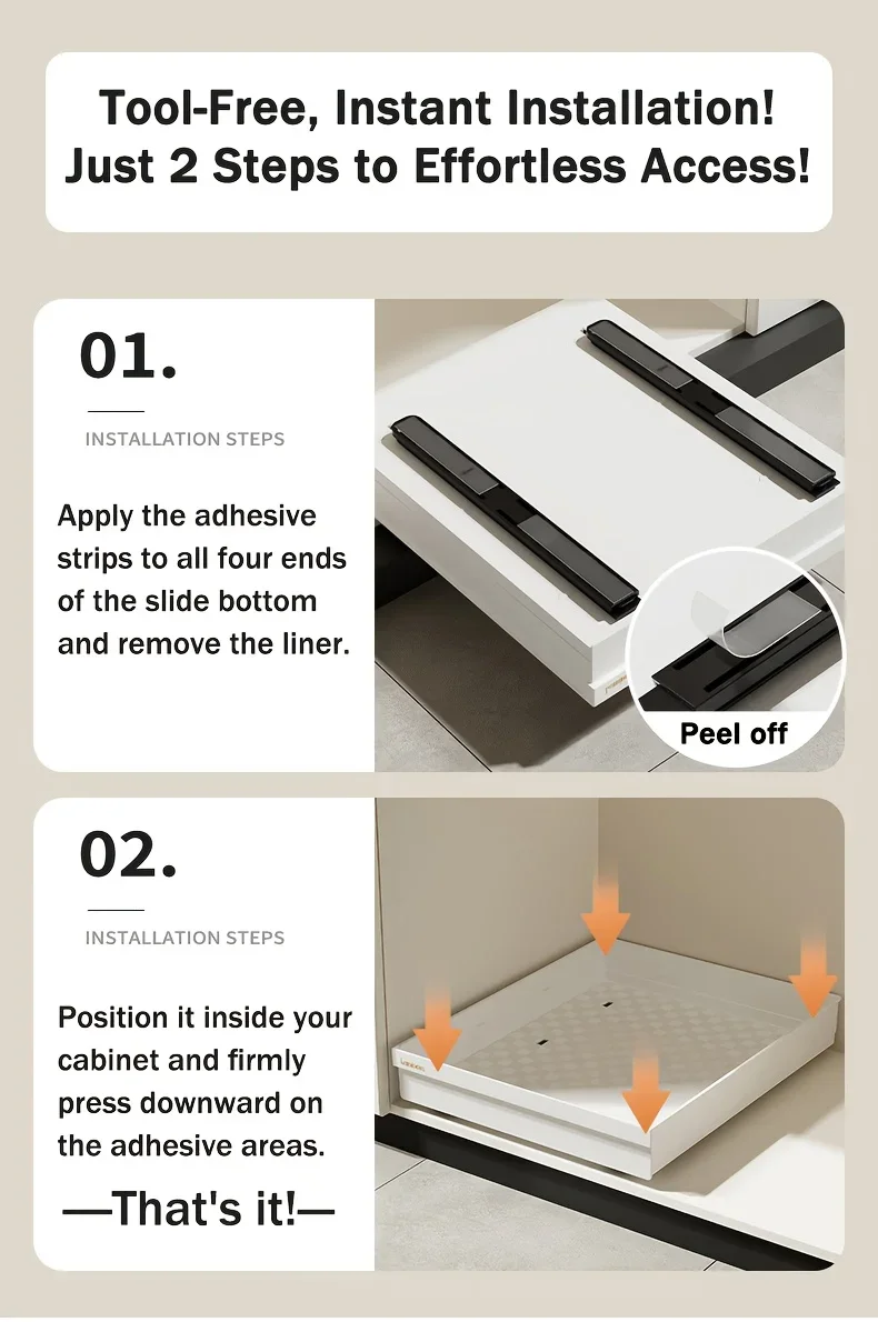 Bohrfreier Magic Tray – robuster, ausziehbarer Organizer für Schränke/Spülen. Einfache Installation, riesiger Platzspareffekt! Perfekt für Tiny Homes – Detail 11
