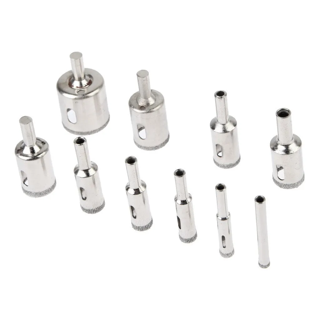 10pcs Diamond Coated Hss Drill Bit Set Tile Marble Glass Ceramic Hole Saw Drilling Bits For Power Tools 6mm-30mm