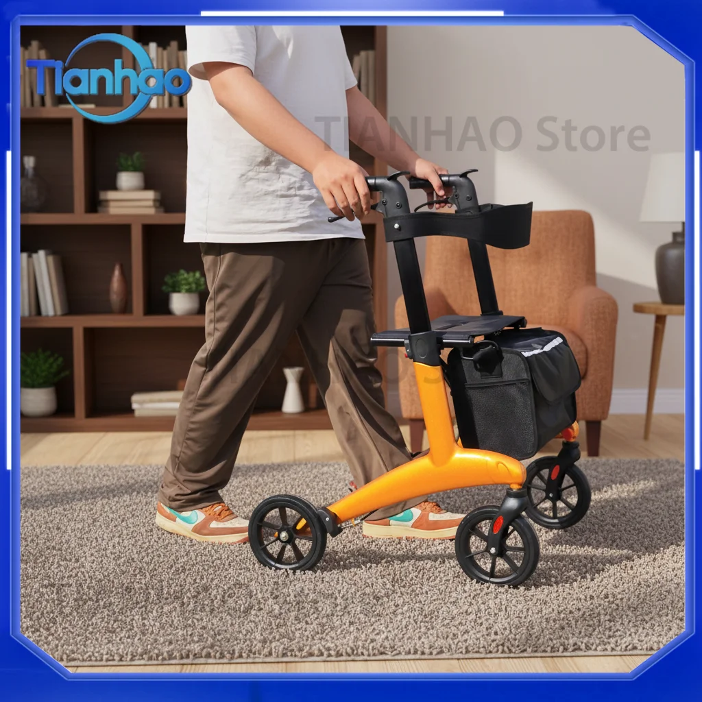 Foldable Adjustable Height Comfortable Lightweight Carbon Fiber Walker with Seat for Adults and Elderly People 136 kg