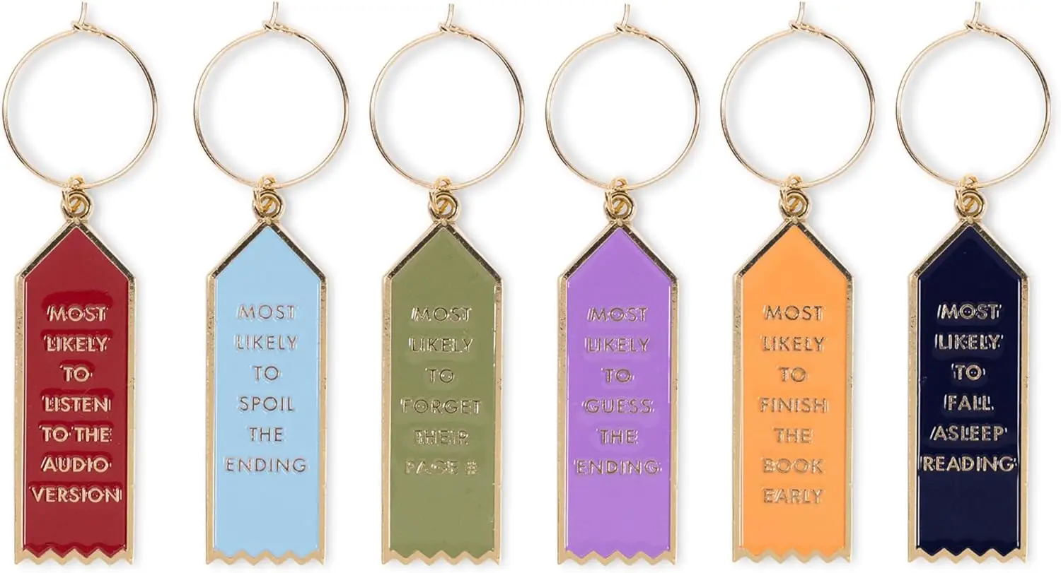 

Book Theme Drink Glass Markers - Wine Charm Tags for Champagne, Cocktails, Martinis