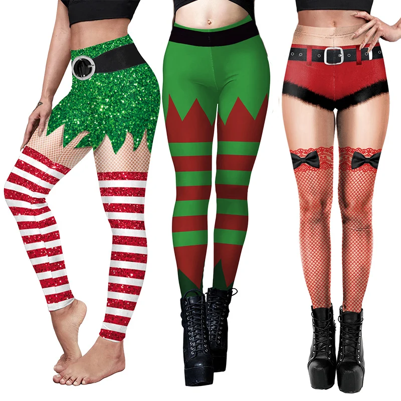 

Color Cosplayer Elf Leggings Christmas Pants Santa Claus Cosplay Costume Xmas Women Leggings Sexy Tights Trousers Party Pants