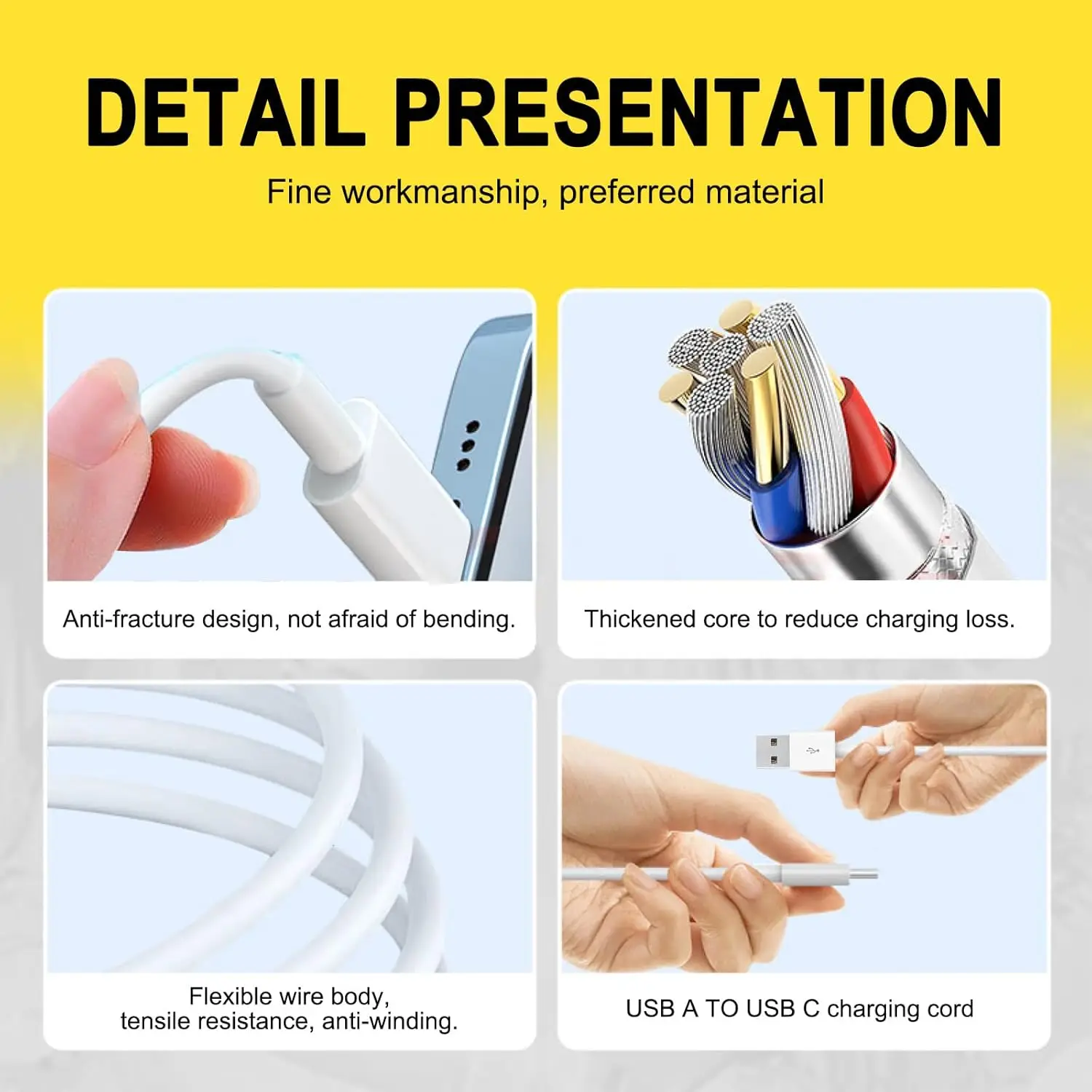 USB A إلى نوع C كابل شاحن سريع سلك خط الهاتف المحمول آيفون 17 16 15 برو ماكس هواوي IQoo ممن لهم شاحن سريع USB C كابل