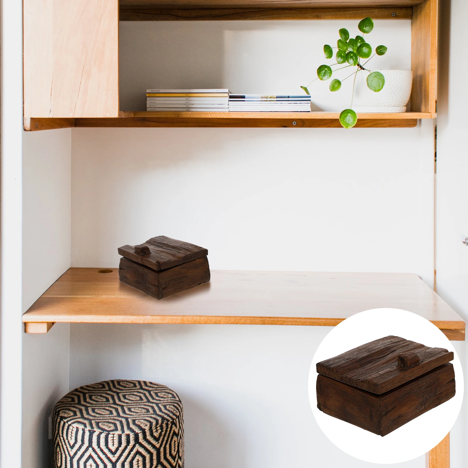 

1pc Wooden Business Card Box Vintage Jewelry Organizer Durable Storage Holder Desktop Home Decor Creative Retro Box For Bedroom