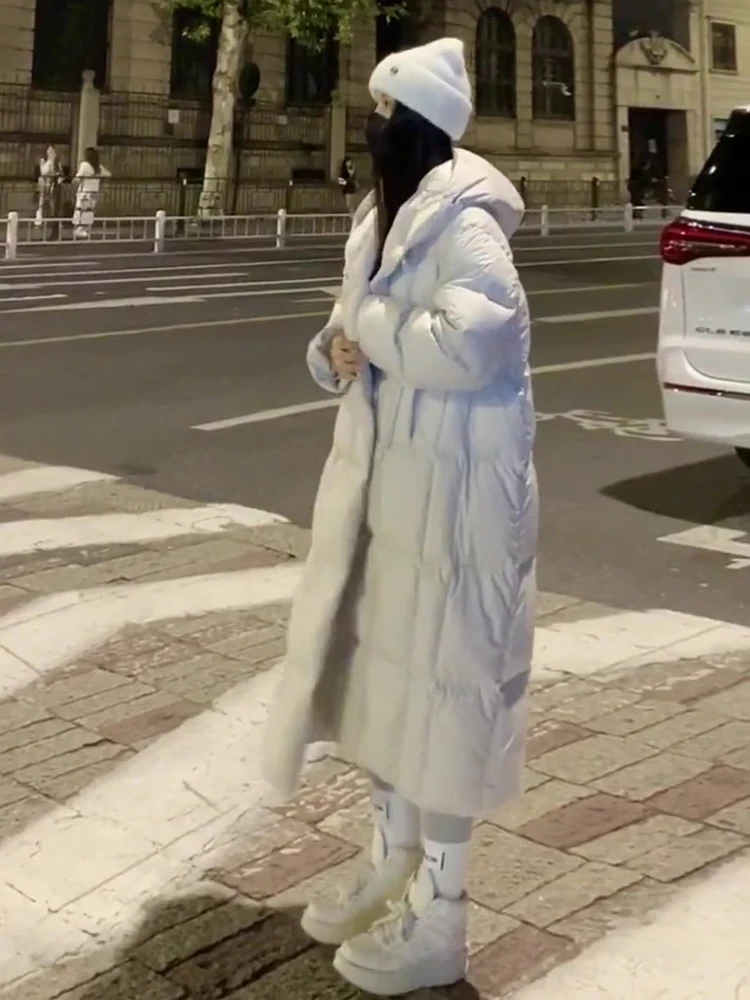 Invierno nuevo Faion Thiened blanco cálido por encima de la rodilla largo abajo algodón Jaet abrigo de mujer diseño Sli coreano Sle corte recto