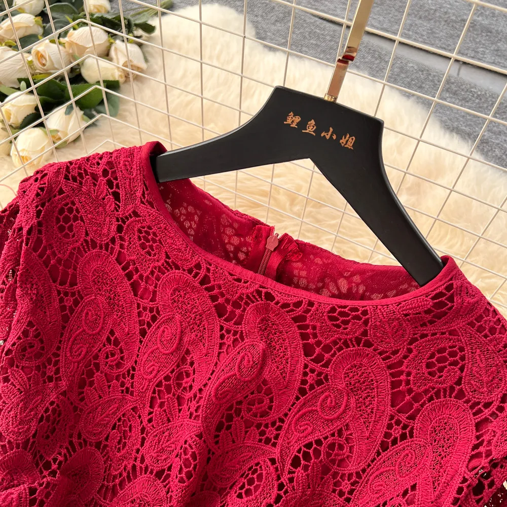 Renda manga longa a linha vestido feminino 2026 primavera nova cintura-cinch babados em camadas vestidos estilo francês vestido temperamento