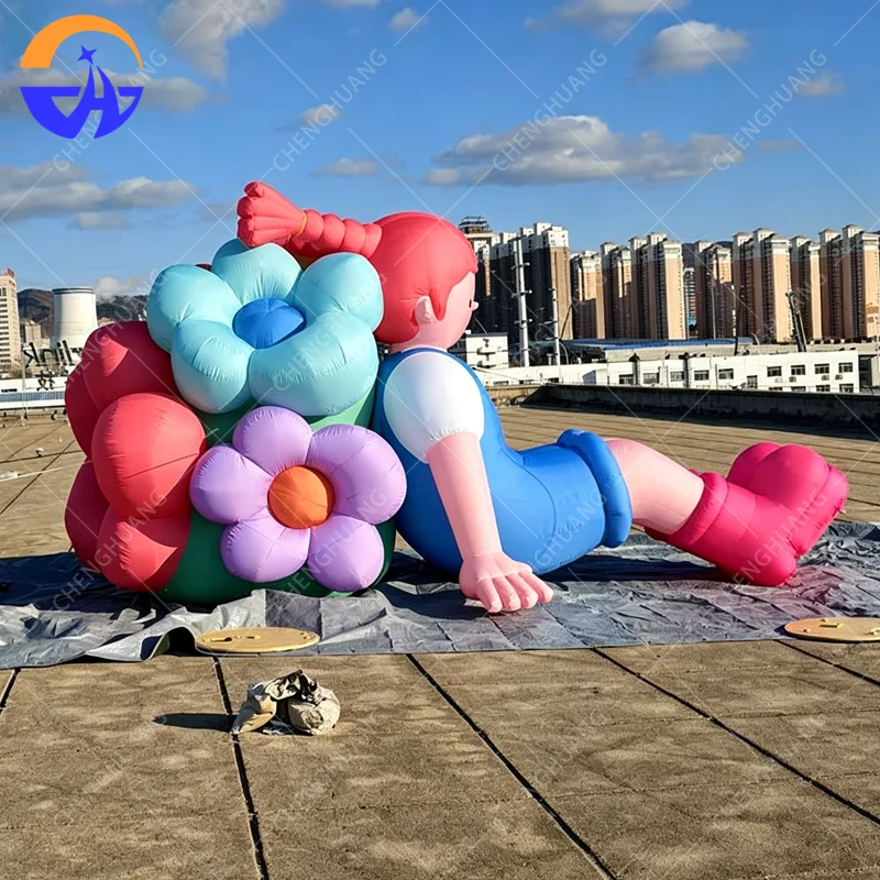 

Customizable Multi-Color Inflatable Cartoon girl flower Character model Oxford cloth with Blower Advertising inflatable