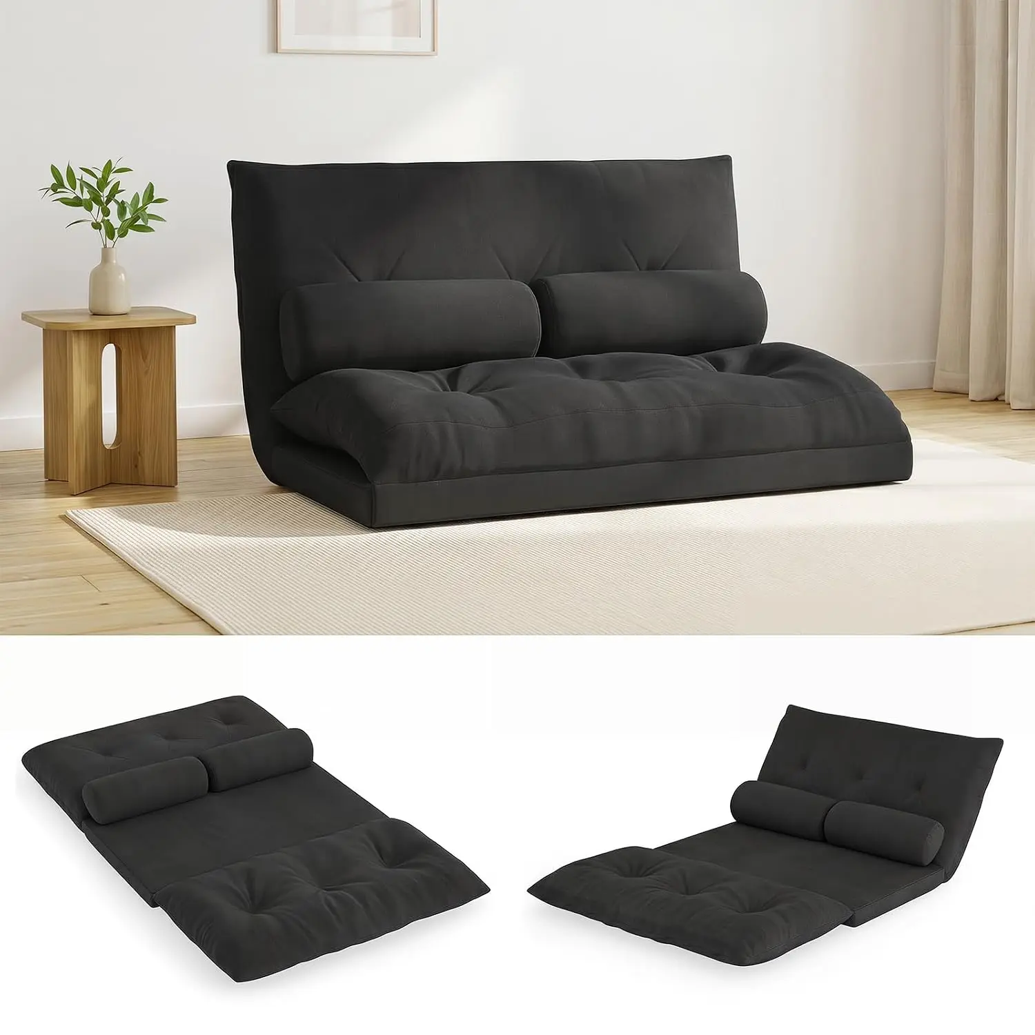 Adjustable Floor Sofa Couch with 2 Pillows, Multi-Functional 6-Position Foldable Lazy Sofa Sleeper Bed,, Customized