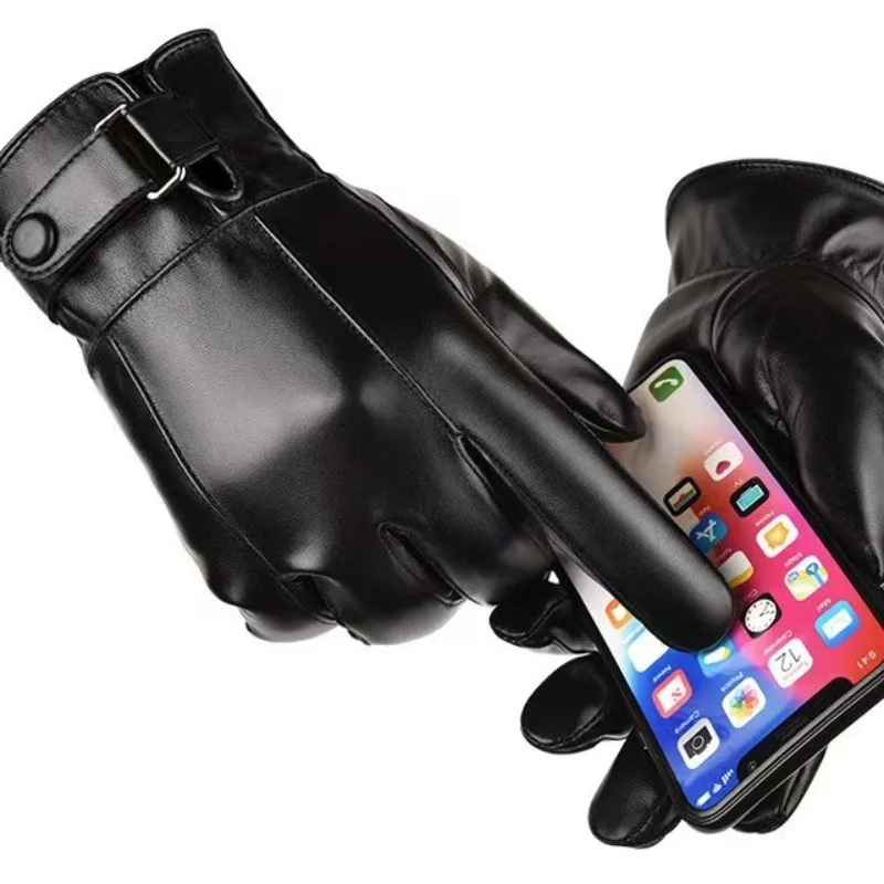

New PU Gloves Men's Autumn and Winter Cycling Business Leisure Korean Version Washable Leather PU Touch Screen Warm Gloves