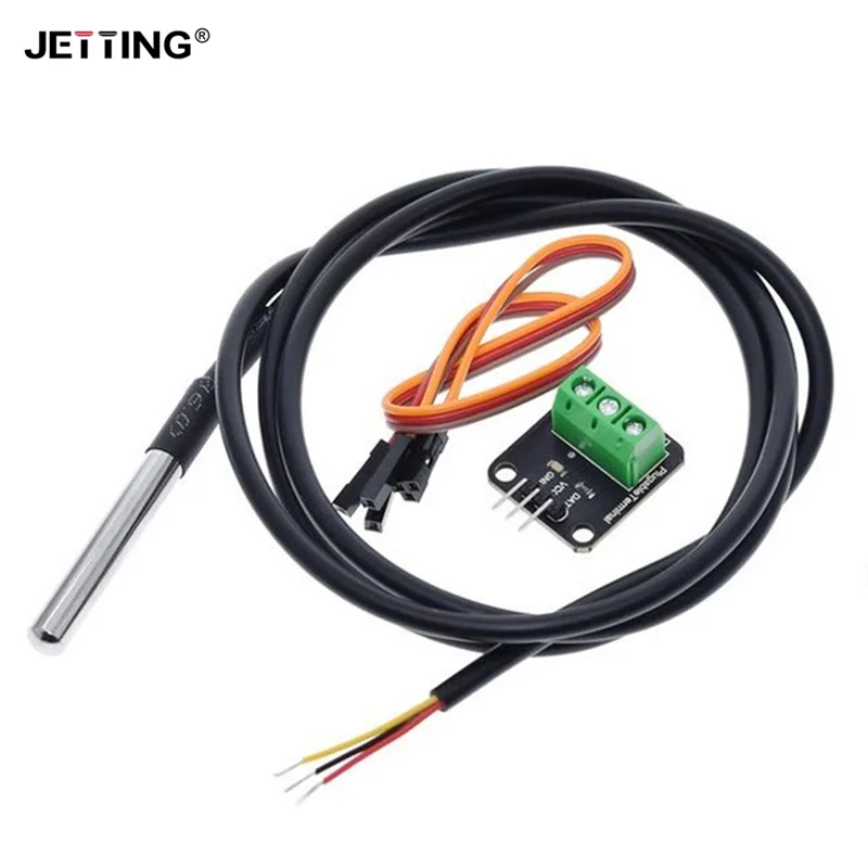 For Arduino DS18B20 Temperature Sensor Module Kit Waterproof 100CM Digital Sensor Cable Stainless Steel Probe Terminal Adapter