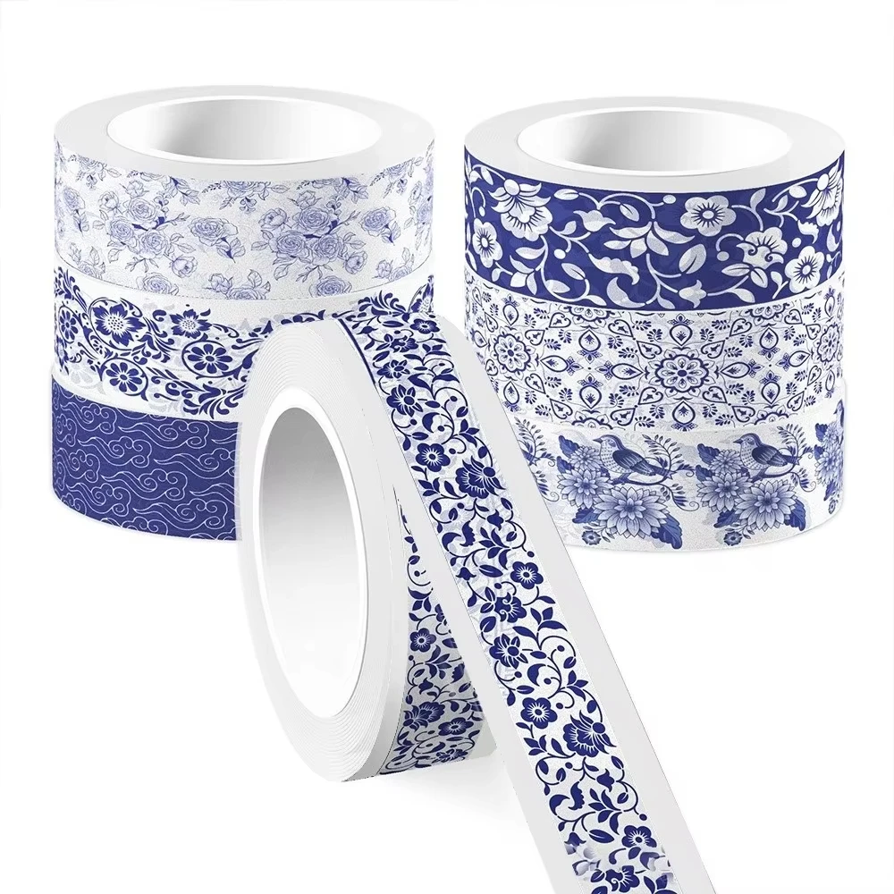 Blue & White Washi Tape Set; Pretty Chinoiserie Designs; 12 Rolls! Decorative Tape; Journaling, Scrapbooking