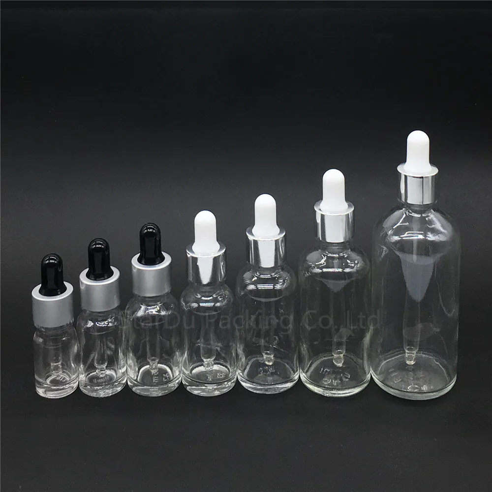 500pcs 5ml/10ml/15ml/20ml/30ML/50ml/100ml Reagent Eye Dropper Transparent Glass Aromatherapy Liquid Pipette Bottles Refillable