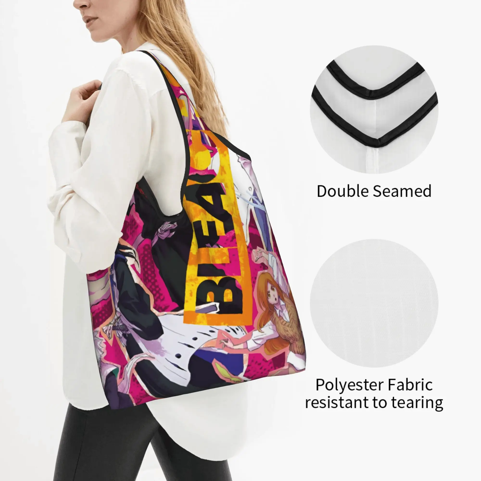 B-Bleaches Manga Vintage Groceries Shopping Tote Bag Women Custom Classic Shoulder Shopper Bag Big Capacity Handbag