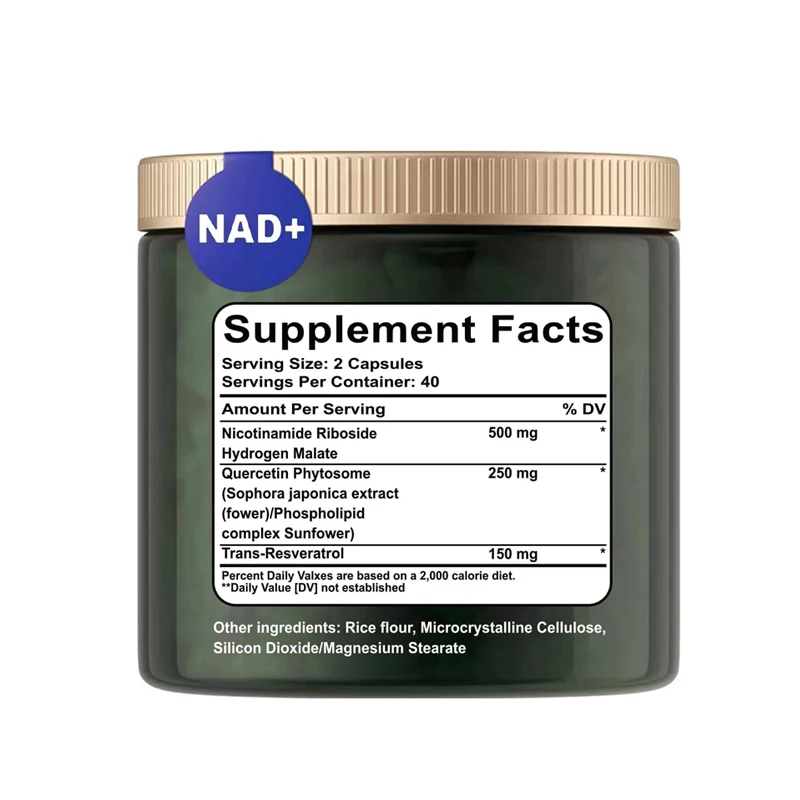 NAD+supplement nicotinamide nucleoside 900mg resveratrol quercetin -80 capsules for anti-aging, energy, and focus purposes