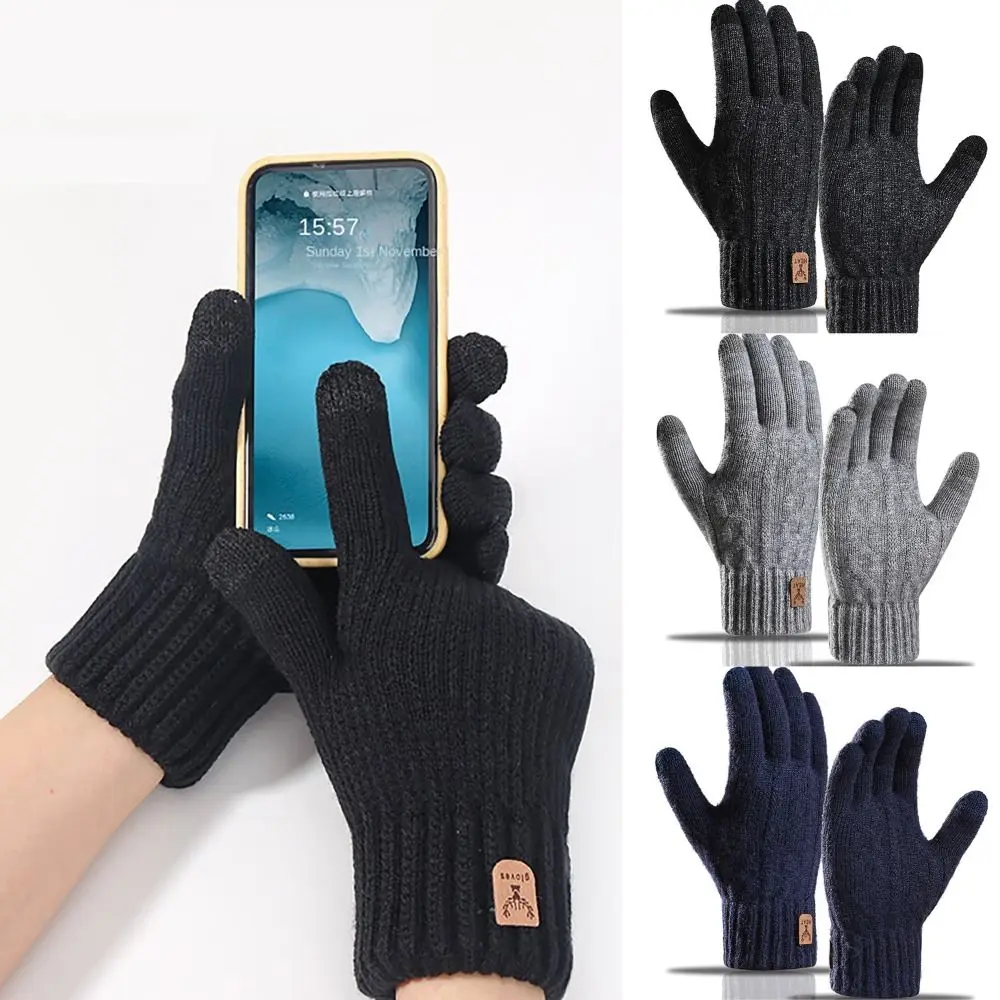 Gants thermiques pour écran tactile, doublés en polaire, à la mode, tricotés chauds, pour écran tactile à deux doigts, gants chauds pour l'hiver
