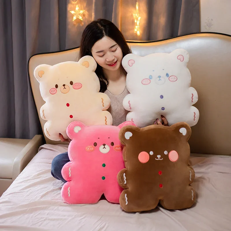 New Super Soft Stuffed Cookie Bear Pillow Cute Cartoon Animal Ultra Soft Elastic Plushies Flannel Blanket Home Decor Kids Gift