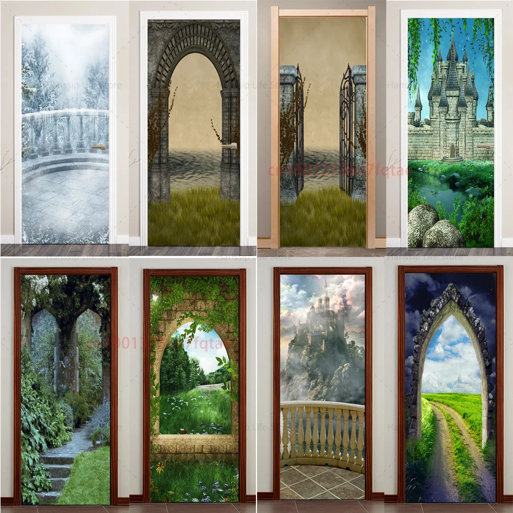 

3D Bamboo Forest Path Door Sticker Renovation Self-Adhesive Bedroom Wall PVC Sticker forest Decoration Sticker