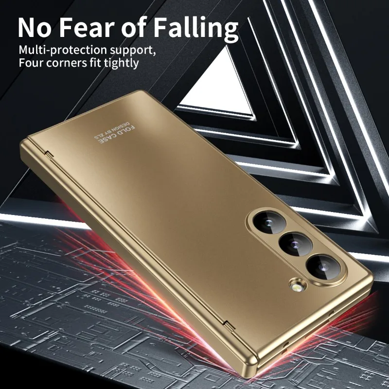 Electroplated Hard Shell Phone Case for Samsung Galaxy Z Fold 6 5 4 3 Fold6 Fold5 Fold4 Fold3 Hinge Protection Shockproof  Cover