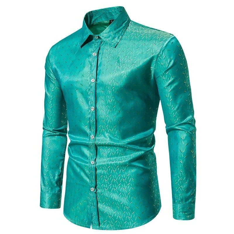 2024 New Men's Fashion Shirt Long Sleeve Casual Glossy Shirt Vintage Disco Party Prom Shirt Camisa