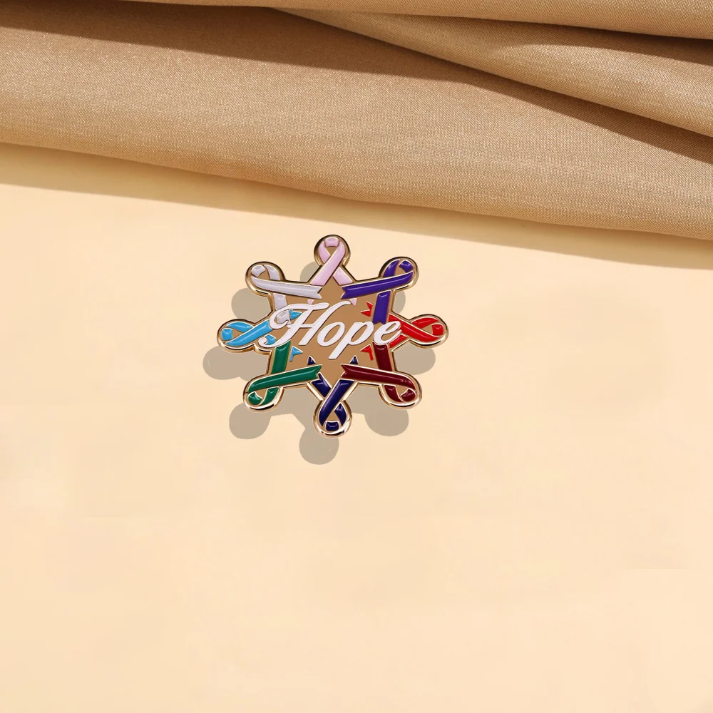 الأمل على شكل شريط بروش العالمي الإنجليزية سبيكة شارة شخصية تنوعا الملابس على ظهره وشاح الملحقات بروش