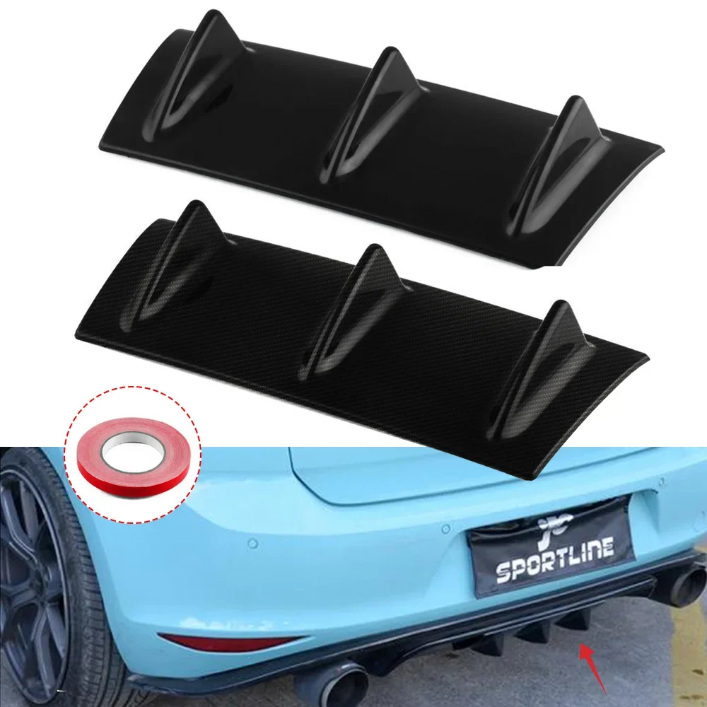 

2 Pcs of 14" x 6" Universal Black ABS Lower Rear Bumper 3 Shark Fin Spoiler Wing Lip Diffuser Decorative Wings Spoiler Protector