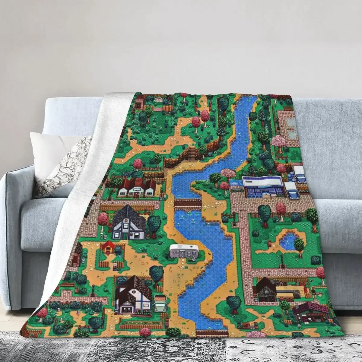 Stardew Valley Town Map Blankets Soft Warm Flannel Throw Blanket Bedding for Bed Living room Picnic Travel Home Sofa