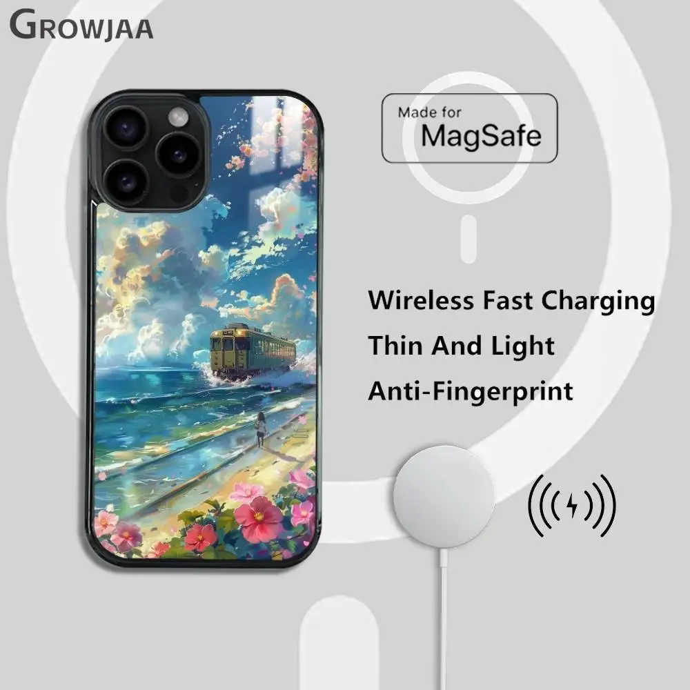 Чехол для телефона в японском стиле манга с метро для iPhone 17, 16, 15, 14, 13, 12, 11 Pro Max Plus Mini Magsafe Mirror, беспроводной магнитный чехол