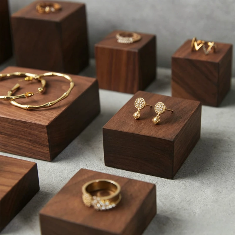 

Walnut Jewelry Display Photo Shooting Props Ring Bracelet Square Series Window Display Alajeros Para Joyas Organizador