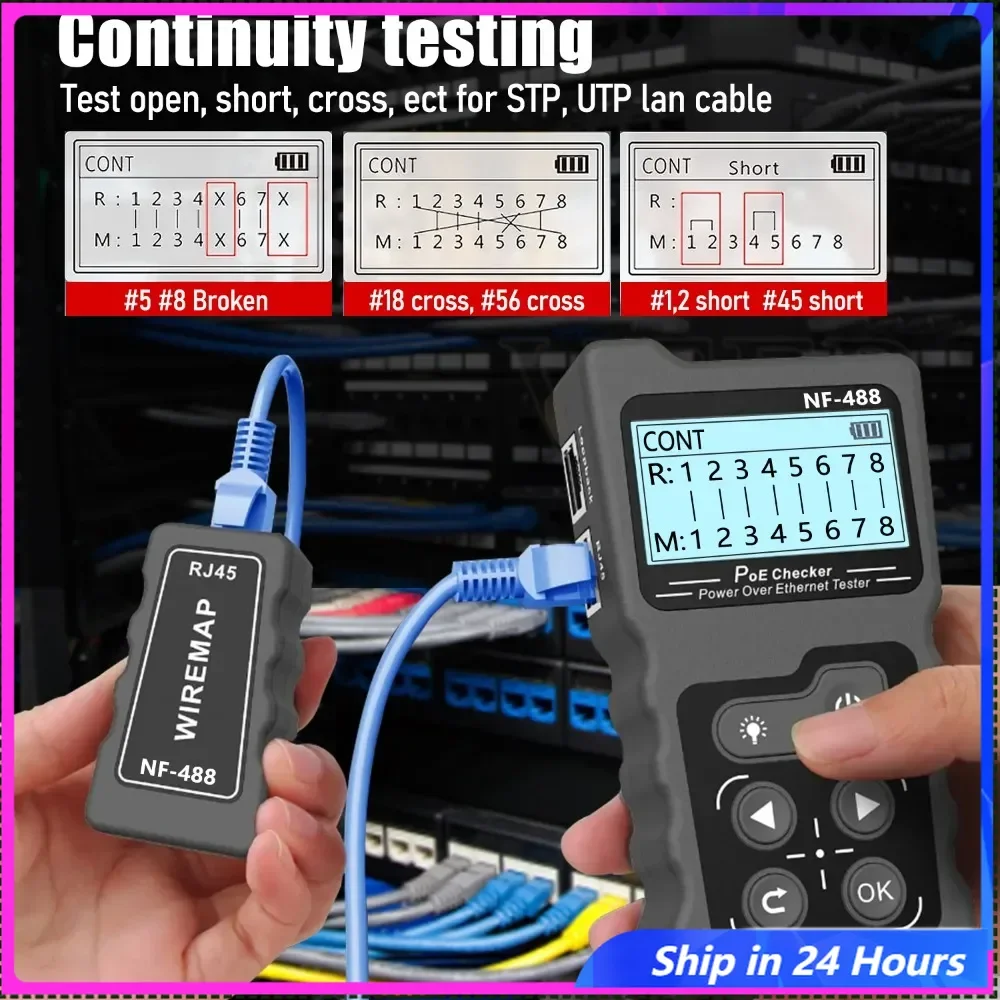 

NOYAFA NF-488 PoE Power Test Network Cable Tracker Voltage Checker Over the Ethernet Cat5 Cat6 Online Lan Tester Tools Switch